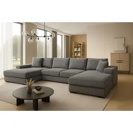 A&J MöbelLand Eckcouch 328x182 cm mit Schlaffunktion Grau