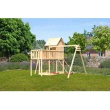 Karibu Spielhaus Frieda mit Doppelschaukelanbau Natur