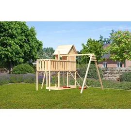 Karibu Spielhaus Frieda mit Doppelschaukelanbau Natur