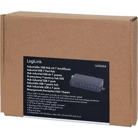 Logilink UA0444 USB-Hub 7 Port USB-A USB 3.0 5 GBit/s für industrielle Anwendungen, Metallgehäuse, zur Wandmontage Schwarz UA0444