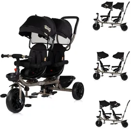 Chipolino Zwillingsdreirad Hip Hop, zwei Kinder, bis 40 kg, Sitze 360° drehbar black
