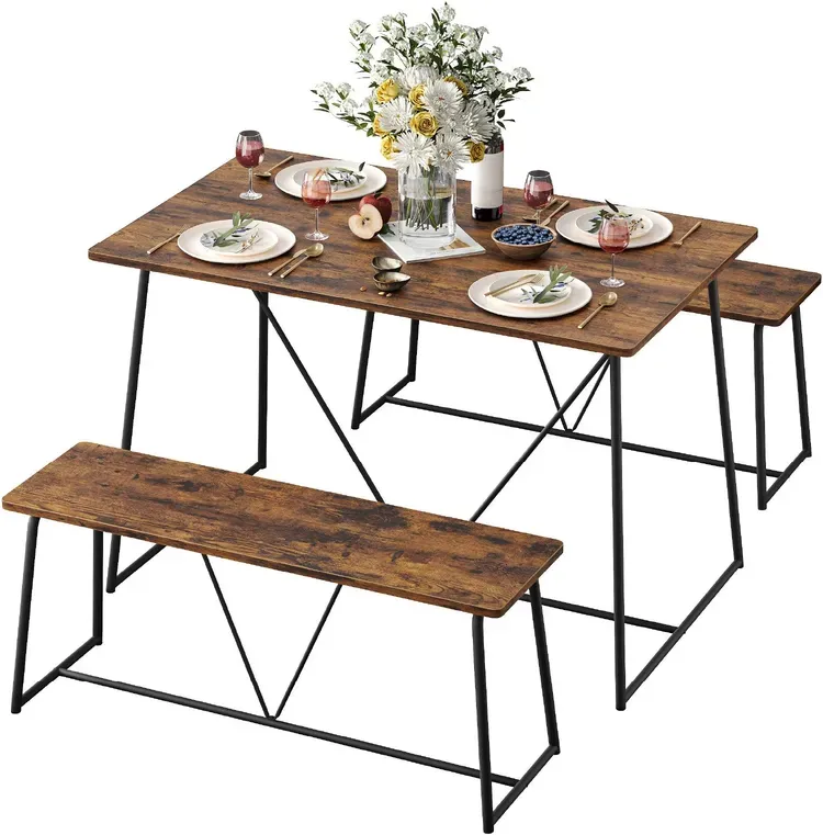 Bestier Essgruppe Esstisch mit 2 Stühlen, 115x70 cm Küchentisch für Küche & Esszimmer Schwarze Holzmaserung