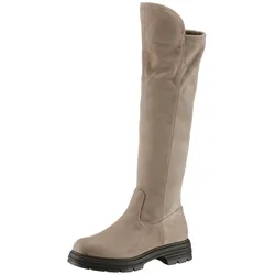 Overkneestiefel TAMARIS, Damen, Gr. 36, Normalschaft, grau (taupe), Textil, unifarben, Veloursleder, klassisch, Schuhe, Blockabsatz, Langschaftstiefel, Overkneestiefel, vegane Verarbeitung