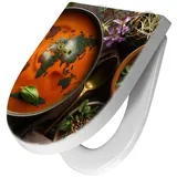 Primedeco WC-Sitz mit Absenkautomatik Motiv Weltkarte Suppe (1-St), Absenkautomatik, Soft-Close orange