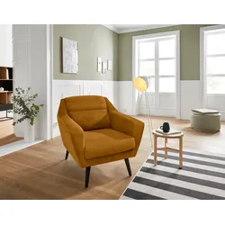 Sessel ANDAS "Bille", gold, B:87cm H:86cm T:90cm, Samtoptik (100% Polyester), Struktur (100% Polyester), Struktur fein (100% Polyester), Luxus-Microfaser weich (100% Polyester), Sessel, Einzelsessel Lounge-Sessel, mit Naht im Rückenkissen und Eiche-Beinen, Design by Morten Georgsen