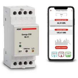 Vemer VE794600 ENERGY WIFI - Smart WLAN Stromzähler für Einphasige Systeme, WiFI Strommessgerät mit App, Installation auf Hutschiene, Weiß
