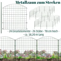 V2Aox Zaun Gartenzaun Steckzaun Teichzaun für Garten Teich 24 Zaunelemente 78 cm hoch Metall Hundezaun Gitterzaun Oberbogen Grün V2Aox6 x 6cm