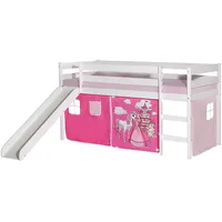 Hochbett mit Rutsche weiß mit Vorhang PRINZESSIN in rosa/pink