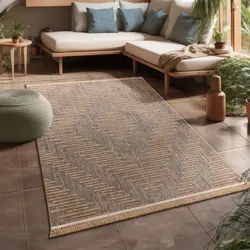 Teppich PACO HOME "Cologne 494", beige, B:160cm H:11mm L:220cm, Polypropylen (PP), Teppiche, Flachgewebe, meliert, Rauten Motiv,, mit Fransen, Outdoor geeignet