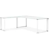 Kadima Design Eckschreibtisch Weiß Glas-Metall | 200x200 cm L-Form Winkelwahl | Homeoffice Arbeitstisch Chrom | Modern Design Büromöbel - Weiß