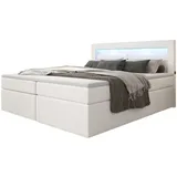 Luxusbetten24 Boxspringbett Repos mit LED und USB Weiß H2 (bis 70kg) - Weiß