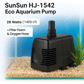 Wiltec SunSun HJ-1542 ECO Aquarium Pumpe 1400 L/h 28 W kleine Aquariumpumpe mit Filterschwamm und Sauerstoffschlauch für Mini Aquarium