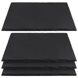 CHEUKYIU 4 Stück 30x25 cm Schwarz Schiefer, Naturschiefer Schieferplatte Servierplatte, Rechteckige Schieferplatte für Steak Vorspeise Sushi