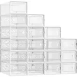 Schuhboxen 18er Set stapelbar bis Größe 43 transparent-weiß
