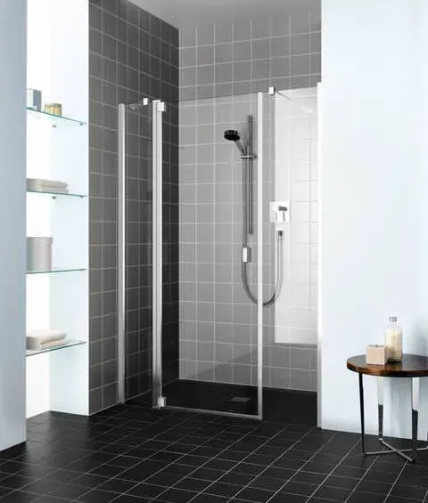 Kermi RAYA Pendeltür 1-flügelig mit Festfeldern  RA 1AR/L 2000 GAK: 1385-1415 Silber Mattglanz ESG klar Clean