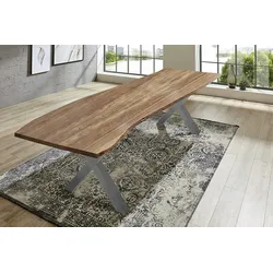 SAM® Esstisch Baumkante massiv Akazie natur 300 x 100 X-Gestell silber XAVER