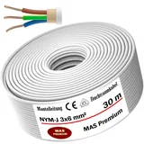 MAS Premium Feuchtraumkabel Stromkabel 5-200m Mantelleitung NYM-J 3x1, 5 2,5 4 6 10 oder 5x1,5 2,5 4 6 10 16 Elektrokabel für feste Verlegung (NYM-J 3x6 mm2, 30m)