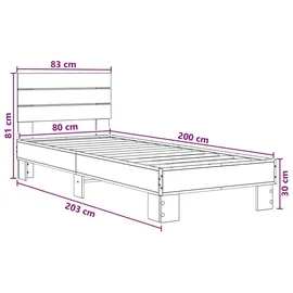 vidaXL Bettgestell mit Kopfteil Schwarze Eiche 80 x 200 cm