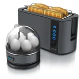 Arendo - SET Toaster FRUKOST mit Eierkocher SEVENCOOK Edelstahl Grau, Toaster 4 Scheiben, LED-Display, 6 Bräunungsgrade, Brötchenhalter - Eierkocher