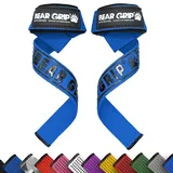 BEAR GRIP Straps - Premium Neopren-gepolsterte, doppelt genähte Heavy-Duty-Gewichthebegurte mit Gel-Griff, 100% Baumwolle, Extra Lange Länge (Blau)