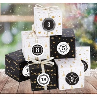 24 Adventskalender Geschenkbox - Adventskalender Boxen - Papierdrachen DIY Adventskalender Kisten Set mit Zahlenaufklebern und 22m Satinband- Adven...