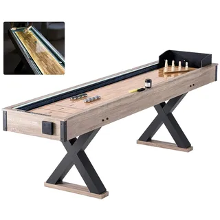 Vevor Shuffleboard-Tisch, 9 Fuß langes Shuffleboard mit LED-Beleuchtung für Familienspielzimmer, 2-in-1-Shuffleboard- und Bowling-Kombispielset, mit kratzfestem Spielfeld, Beinen, 8 Pucks, Bowlingset, Wachs