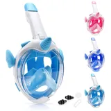 Aischens Schnorchelmaske Kinder, Tauchmaske Vollgesichtsmaske für Kinder 4-12 Jahre, 180° HD Anti-Beschlag Anti-Leck, Vollmaske Taucherbrille Tauchermaske, Snorkeling Mask Wasserspielzeug (Hellblau)