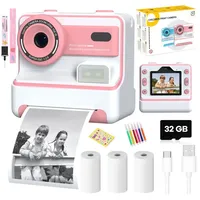 HDeye Kinder-Sofortbildkamera - 1080P Dual Cam, Thermodruck, 32GB, 1200mAh, DIY-Sticker - Rosa