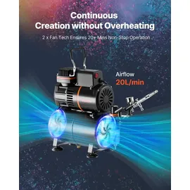 Vevor Airbrush Set 1 St. 1/6 PS mit Luftkompressor & Tank, 1 Düse (0,3 mm) & Schlauch & Acrylfarbe