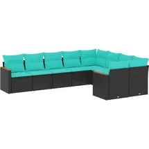 vidaXL 9-teiliges Gartensofa-Set mit Kissen, schwarzes Polyrattan - Schwarz