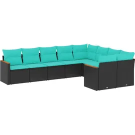 vidaXL 9-teiliges Gartensofa-Set mit Kissen, schwarzes Polyrattan - Schwarz