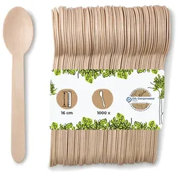 BIOZOYG 1000 Stück Löffel 16,5cm aus Holz, Einwegbesteck, umweltfreundliche Einweglöffel mit Biobeschichtung, kompostierbare Holzlöffel