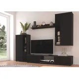 Küchen-Preisbombe Kuechen-preisbombe Wohnwand Salsa 2 Lamellenoptik Anbauwand Schrankwand MDF Schwarz matt + Grau