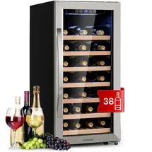 Klarstein Weinkühlschrank, Getränkekühlschrank Schmal, Kühlschrank mit Glastür, Getränkekühlschränke Freistehend, Weinkühlschrank Klein, Weinkühlschränke 1 Zone, UV-Schutz, 5-18 °C, 38 Uno