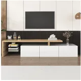 Okwish TV-Schrank Lowboard 197,5x42x39 cm Weiß Glas/MDF/Holzwerkstoff