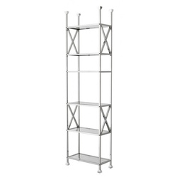 Casa Padrino Luxus Regal Schrank Edelstahl poliert mit Glasböden B 65 x H 230 cm Bücherregal Regal Schrank - Art Deco Möbel