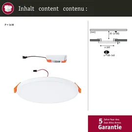Paulmann VariFit LED Einbaupanel Veluna Edge 1 Stk. rund 160mm 1100lm 3000K Weiß