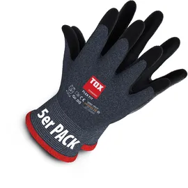 TOX Montagehandschuhe Flex Fit, Nylonfeinstrick mit Micro-Nitrilschaum Beschichtung an Handinnenfläche und Fingerkuppen, Grau/Schwarz, abriebfest und vielseitig einsetzbar, 5 Paar, Größe 9, 006900109