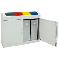 PROREGAL Wertstoffsammler, selbstschließenden Pendelklappen, 4x45L, HxBxT 97,5x110x32cm, Feuer- & Geruchshemmend, Abfallsammler Abfalleimer