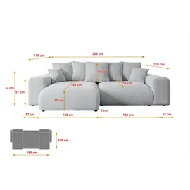 altdecor Ecksofa Cord mit Schlaffunktion 2-Sitzer Grau