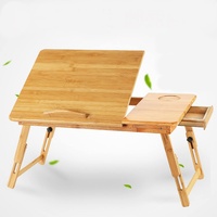 Laptoptisch Bambus Natur Höhenverstellbar Laptoptisch mit Schubfach fürs Bett aus Bambus Frühstückstablett Notebooktisch für Lesen Oder Frühstück 55x35x(20-30) cm