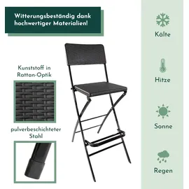 Lemodo Barhocker mit Lehne, klappbare Barstühle als 2er Set, Küchenhocker Sitzfläche in Rattanoptik