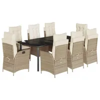 VidaXL 9-tlg. Garten-Essgruppe mit Kissen Beige Poly Rattan