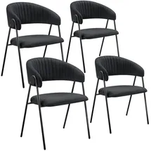 Tectake Armlehnstuhl Webstoff schwarz 4er Set