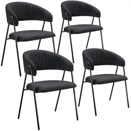 Tectake Armlehnstuhl Webstoff schwarz 4er Set