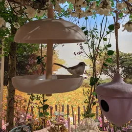 MARELIDA Futterstelle Vogeltränke Vogelfutterstation Bambus Wasser H: 25cm terracotta