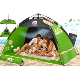 eloneo Pop Up Strandmuschel UV Schutz 80+, Leichter Aufbau und kleines Packmaß inkl. Tragetasche, Sonnenschutz & Windschutz für Babys und Erwachsene, Grün, 220x150x130 cm