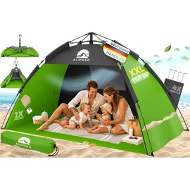 eloneo Pop Up Strandmuschel UV Schutz 80+, Leichter Aufbau und kleines Packmaß inkl. Tragetasche, Sonnenschutz & Windschutz für Babys und Erwachsene, Grün, 220x150x130 cm