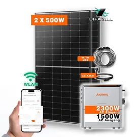 pvundso Balkonkraftwerk mit polykristallin 500 W inkl. Jackery HomePower Ultra 2000 Speicher-Wechselrichter + 2 x 500 W Solarmodulen