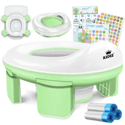 KIDIZ® Töpfchen für Kinder Toilettensitz Töpfchentrainer WC Sitz    Lerntöpfchen bequemem, PP-Material mit Müllbeutel   Kindertöpfchen für Unterwegs & Belohnungssystem mit Stickern 3 in 1 Lösung